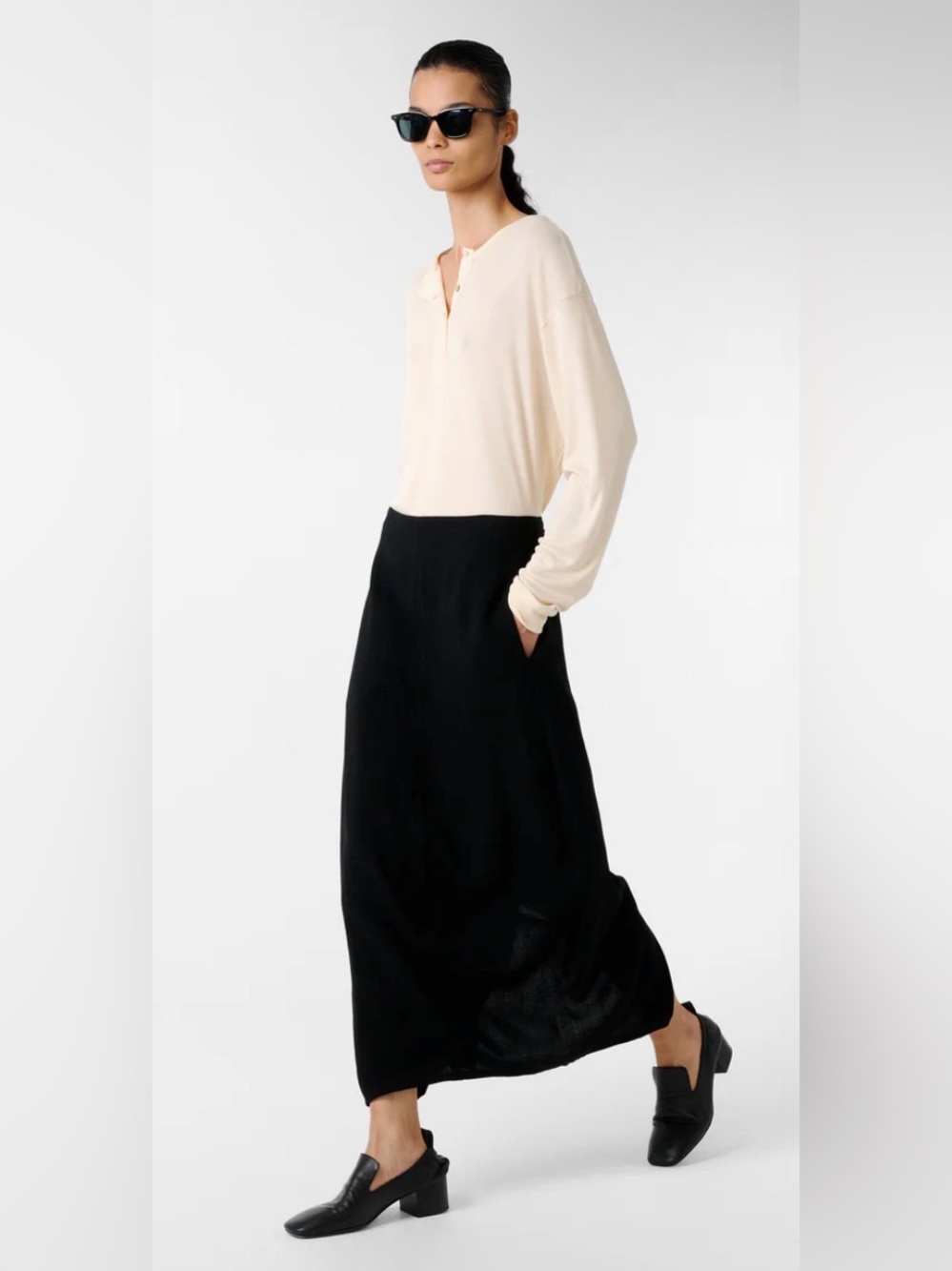 NWOT Studio Nicholson Beni Black Midi Skirt UK 6 / IT 38 | Linen-Like Twill - Picture 4 of 12